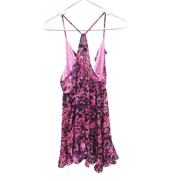 Cynthia Rowley Sheer Pink Floral Mini Dress Halter Back Dress Size M - Picture 2 of 5